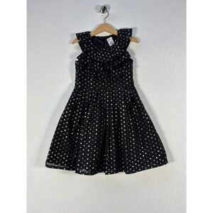 Gymboree Girls Sz 5 Black Silver Polka‎ Dot Dress Ruffle Sleeves Party Formal